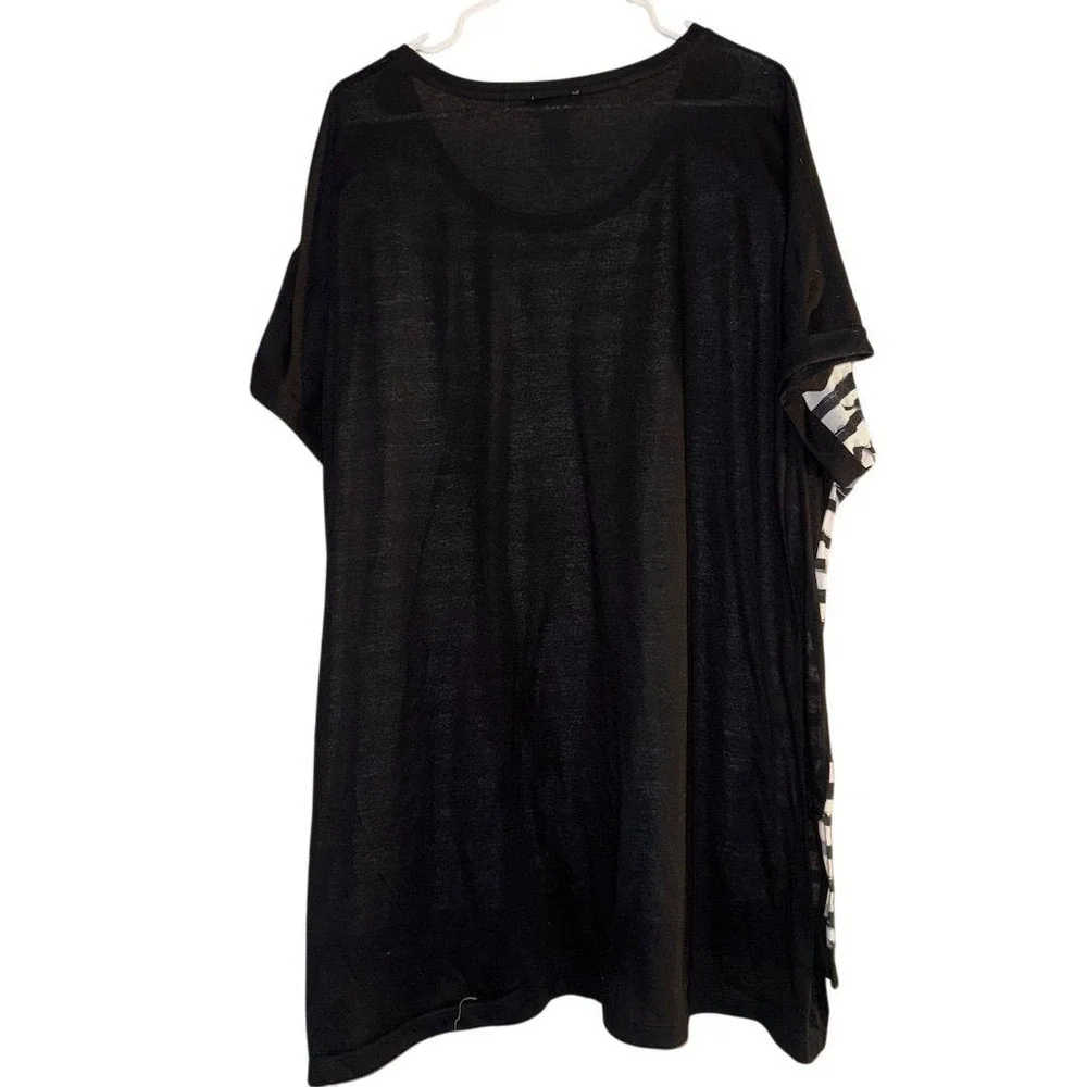 Catherines Women's Plus 2X Black & White Striped Floral Blouse Casual - Picture 2 of 5